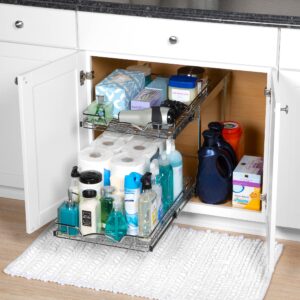 Hold N’ Storage Pull Out Cabinet Organizer 2 Tier – Heavy Duty Metal with Lifetime Limited Warranty -Anti Rust Chrome Finish - 15.5" W x 21" D x 16.5" H