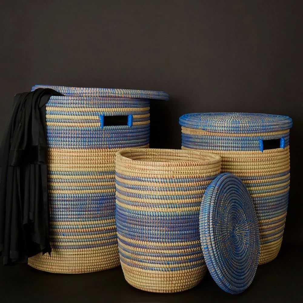 Senegalo Medium Storage Basket Blue Stripe