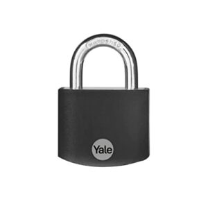 yale covered aluminum padlock with 3 keyed alike keys for indoor and outdoors use, gym locker, and toolbox (black)
