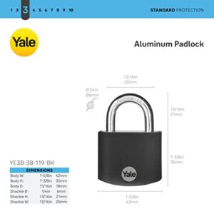 Yale Covered Aluminum Padlock with 3 keyed Alike Keys for Indoor and Outdoors use, Gym Locker, and Toolbox (Black)