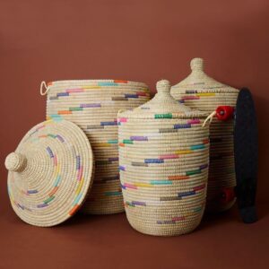 Storage Basket Beige Rainbow Swirls Hooded Lid (19" Medium)