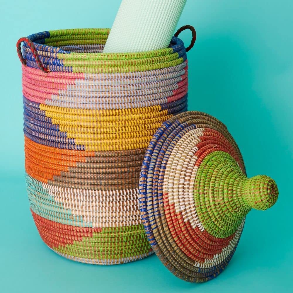 Handwoven Storage Basket Rainbow Colors (19" Medium)