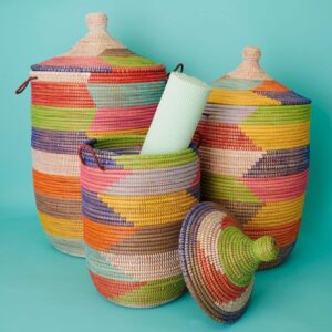 Handwoven Storage Basket Rainbow Colors (19" Medium)