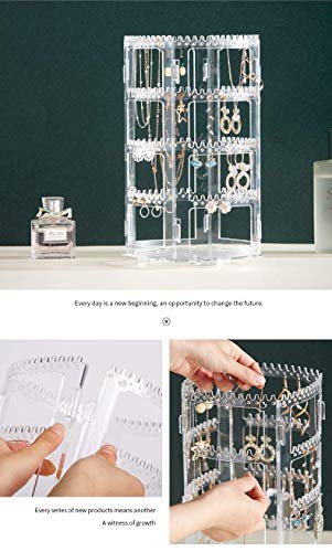 Cq acrylic 360 Rotating Earring Holder Organizer Clear Jewelry Displays Dangle Earinging Rack Necklace Bracelet Carousel Tree Towers,4 Tier Hanging Earring Display Stands For Selling,Pack of 1