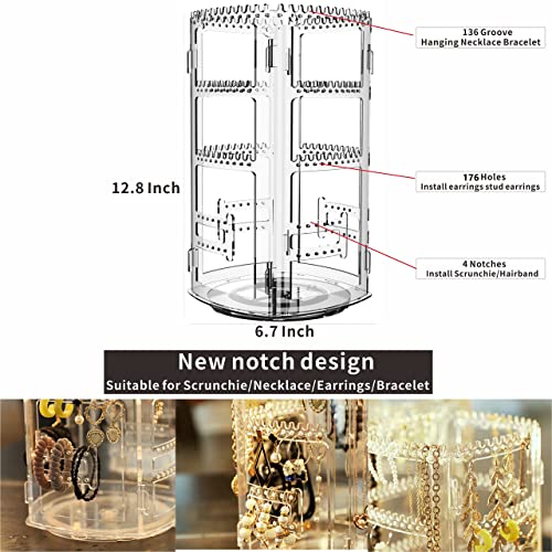 Cq acrylic 360 Rotating Earring Holder Organizer Clear Jewelry Displays Dangle Earinging Rack Necklace Bracelet Carousel Tree Towers,4 Tier Hanging Earring Display Stands For Selling,Pack of 1
