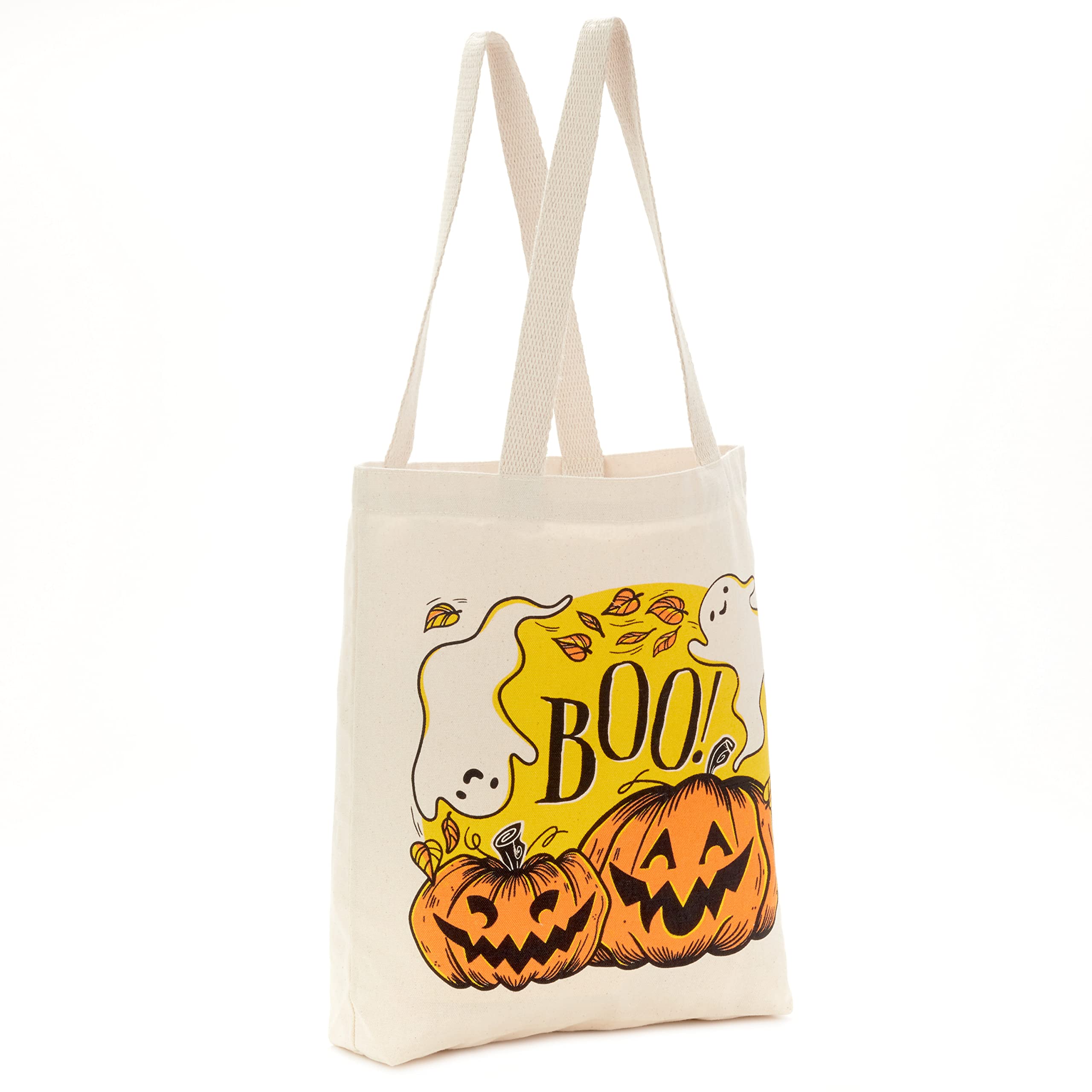 Hallmark 13" Large Halloween Tote Bag (Pumpkins and Ghosts, Boo!) Reusable Canvas Bag for Trick or Treating, Grocery Shopping and More