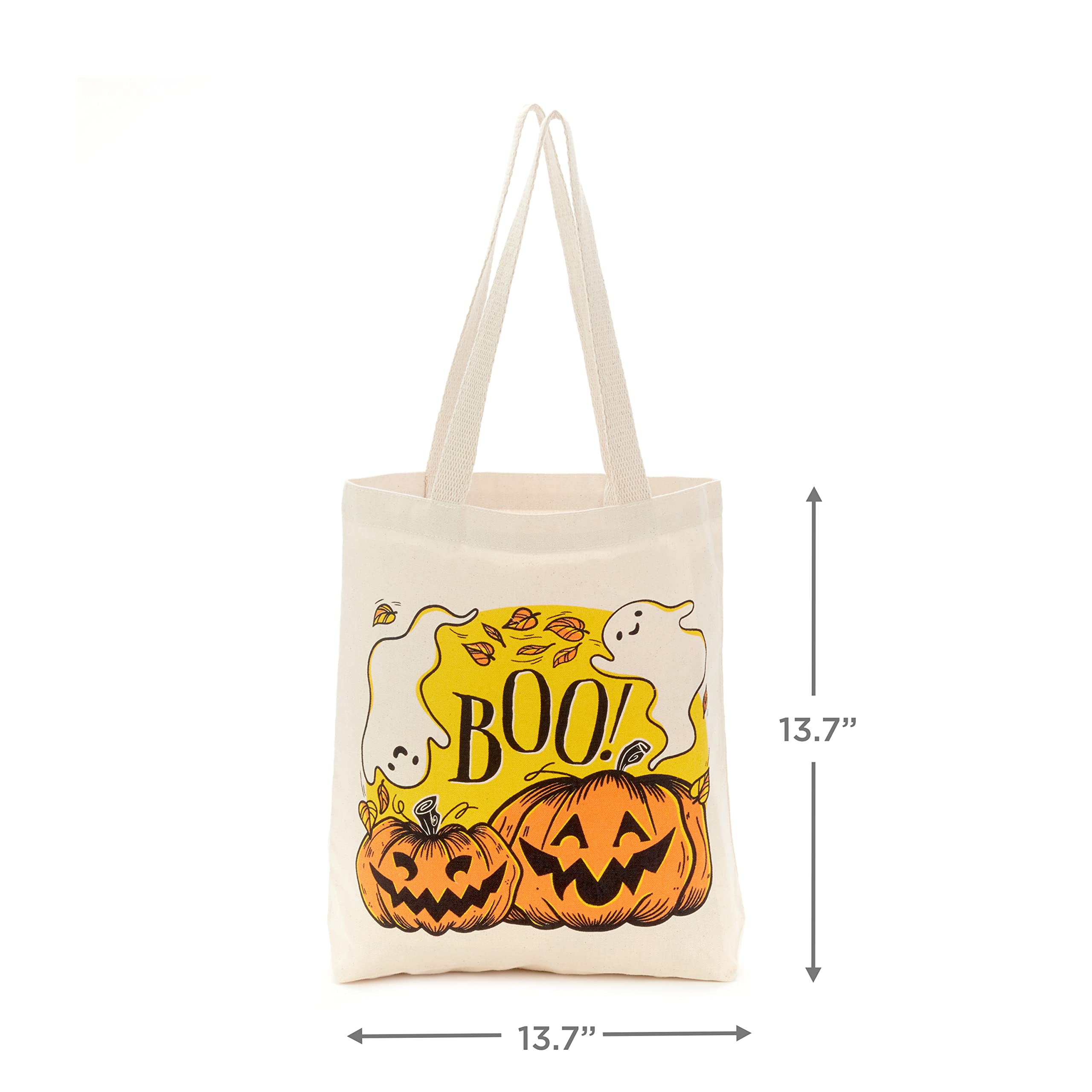 Hallmark 13" Large Halloween Tote Bag (Pumpkins and Ghosts, Boo!) Reusable Canvas Bag for Trick or Treating, Grocery Shopping and More