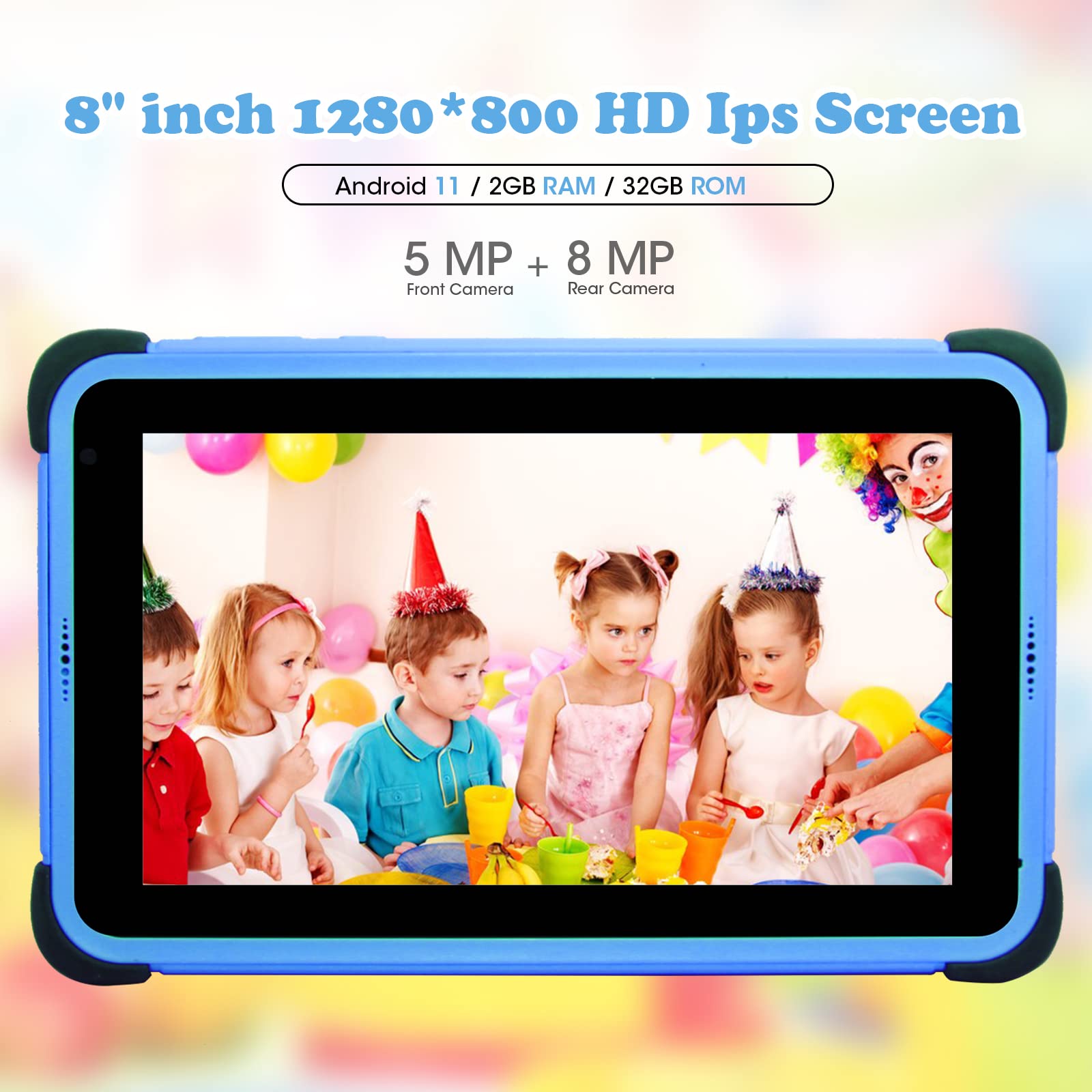 weelikeit Kids Tablet 8inch, Android 11 ChildrenTablet with AX WiFi6, 2GB RAM 32GB ROM, 1280 * 800 HD Display,4500 mAh,Parental Control Tablet with Installed Kids APP,with Stylus(Pink)