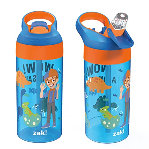 Zak Designs Blippi Kids Water Bottle with Spout Cover and Built-in Carrying Loop, Made of Durable Plastic, Leak-Proof Water Bottle Design for Travel (17.5 oz, Pack of 2)