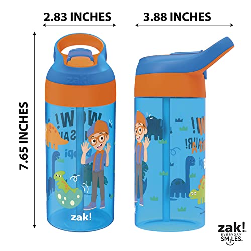 Zak Designs Blippi Kids Water Bottle with Spout Cover and Built-in Carrying Loop, Made of Durable Plastic, Leak-Proof Water Bottle Design for Travel (17.5 oz, Pack of 2)