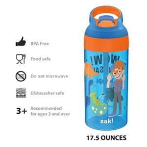 Zak Designs Blippi Kids Water Bottle with Spout Cover and Built-in Carrying Loop, Made of Durable Plastic, Leak-Proof Water Bottle Design for Travel (17.5 oz, Pack of 2)