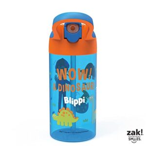 Zak Designs Blippi Kids Water Bottle with Spout Cover and Built-in Carrying Loop, Made of Durable Plastic, Leak-Proof Water Bottle Design for Travel (17.5 oz, Pack of 2)