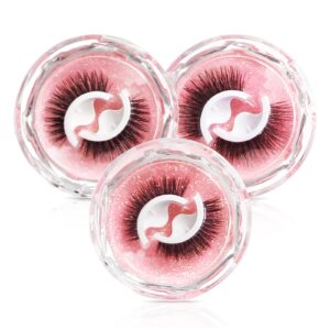 AmoVee Self Adhesive Eyelashes, Eyelashes Fluffy Natural Look No Glue Needed, Reusable False Lashes Easy put on (Pack of 3 Pairs)