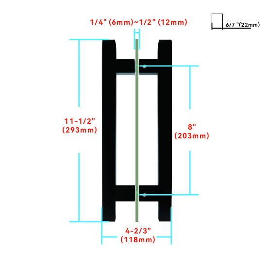 8" Back to Back Ladder Shape Pull Shower Door Handle Compatible with 1/4" to 1/2" Thickness Glass Door for Frameless Shower Doors, Matte Black with 304 Stainless Steel