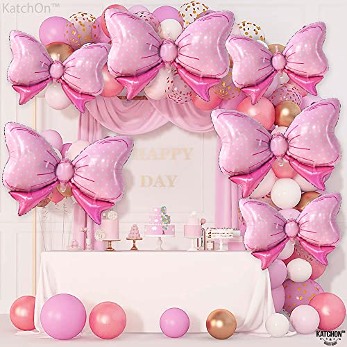 KatchOn, Big Pink Bow Balloons - 35 Inch, 8 Pieces | Bow Balloon, Baby Shower Decorations for Girl | Bow Balloons for Girls Gender Reveal Decorations | Bow Foil Balloons, Mouse Birthday Party Supplies