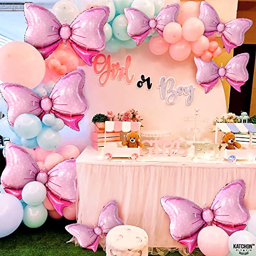 KatchOn, Big Pink Bow Balloons - 35 Inch, 8 Pieces | Bow Balloon, Baby Shower Decorations for Girl | Bow Balloons for Girls Gender Reveal Decorations | Bow Foil Balloons, Mouse Birthday Party Supplies