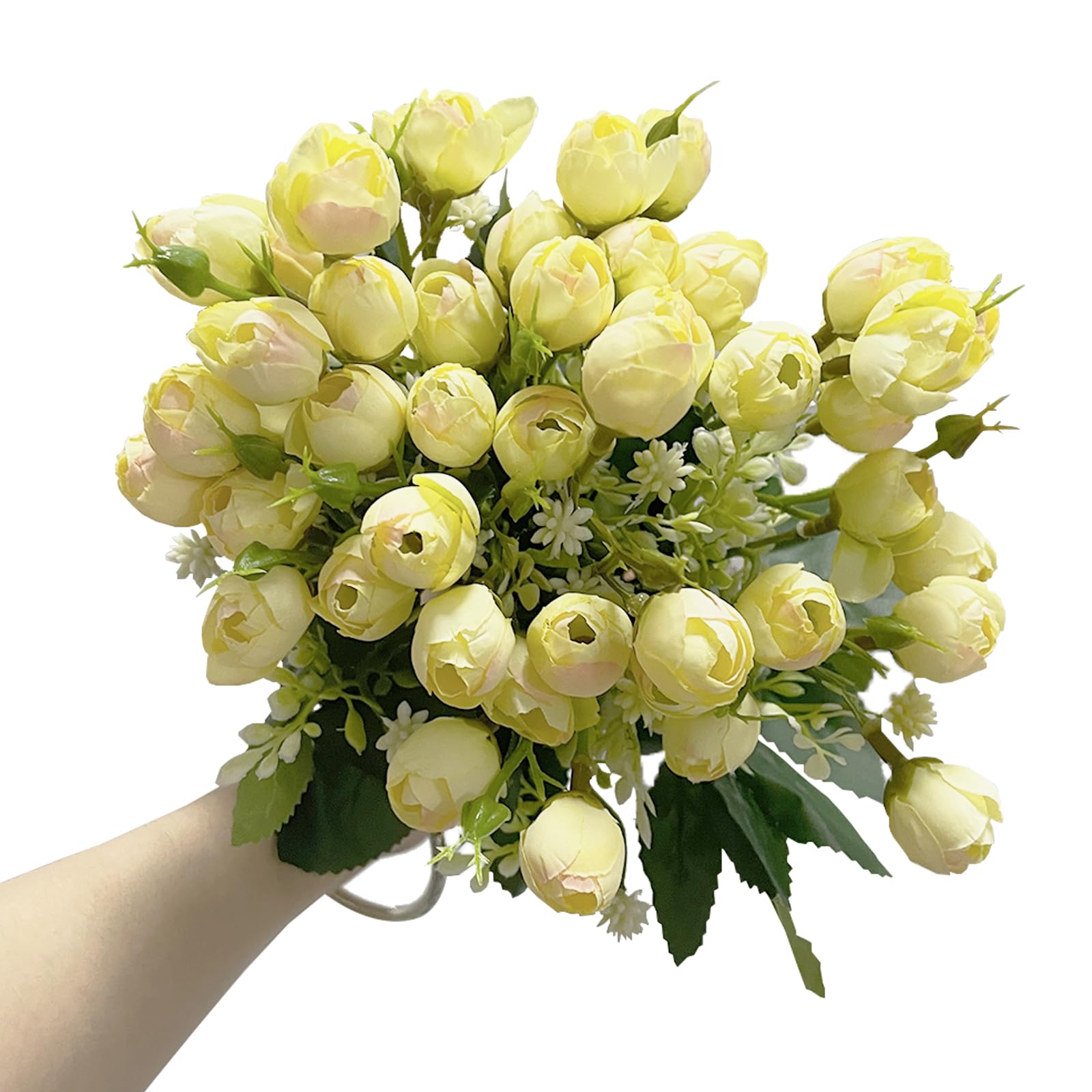 Rose Artificial Flower, RIFNY 3 Bunch 45 Heads White Mini Artificial Roses Bouquet Long 12.6'' with Stem for DIY Home Decorations Bedroom, Living Room,Balcony, Tables Vase and Wedding Party Decoration