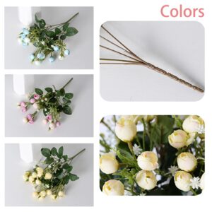 Rose Artificial Flower, RIFNY 3 Bunch 45 Heads White Mini Artificial Roses Bouquet Long 12.6'' with Stem for DIY Home Decorations Bedroom, Living Room,Balcony, Tables Vase and Wedding Party Decoration