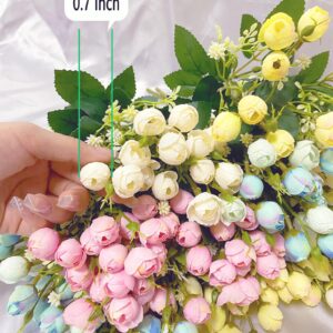 Rose Artificial Flower, RIFNY 3 Bunch 45 Heads White Mini Artificial Roses Bouquet Long 12.6'' with Stem for DIY Home Decorations Bedroom, Living Room,Balcony, Tables Vase and Wedding Party Decoration