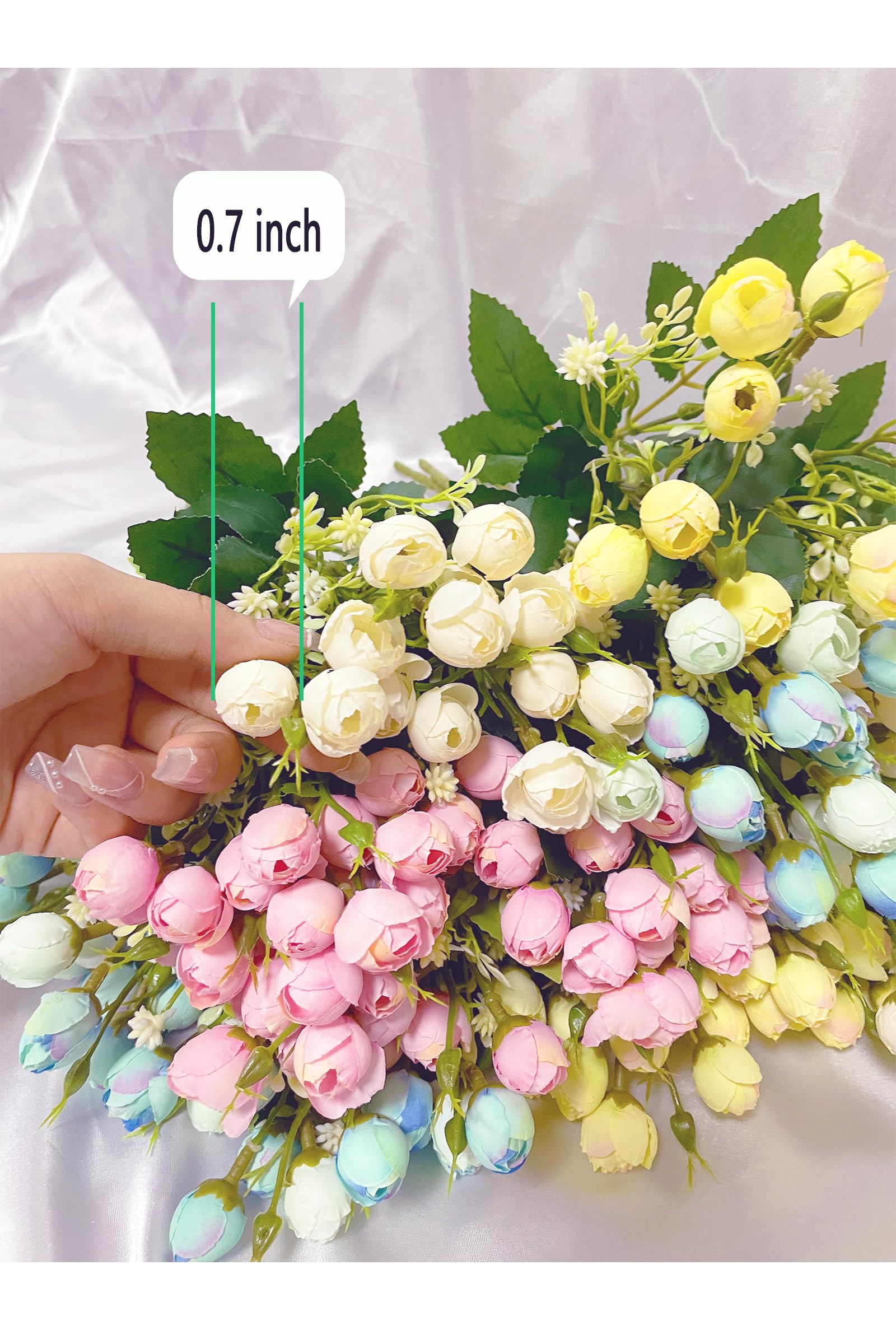 Rose Artificial Flower, RIFNY 3 Bunch 45 Heads White Mini Artificial Roses Bouquet Long 12.6'' with Stem for DIY Home Decorations Bedroom, Living Room,Balcony, Tables Vase and Wedding Party Decoration