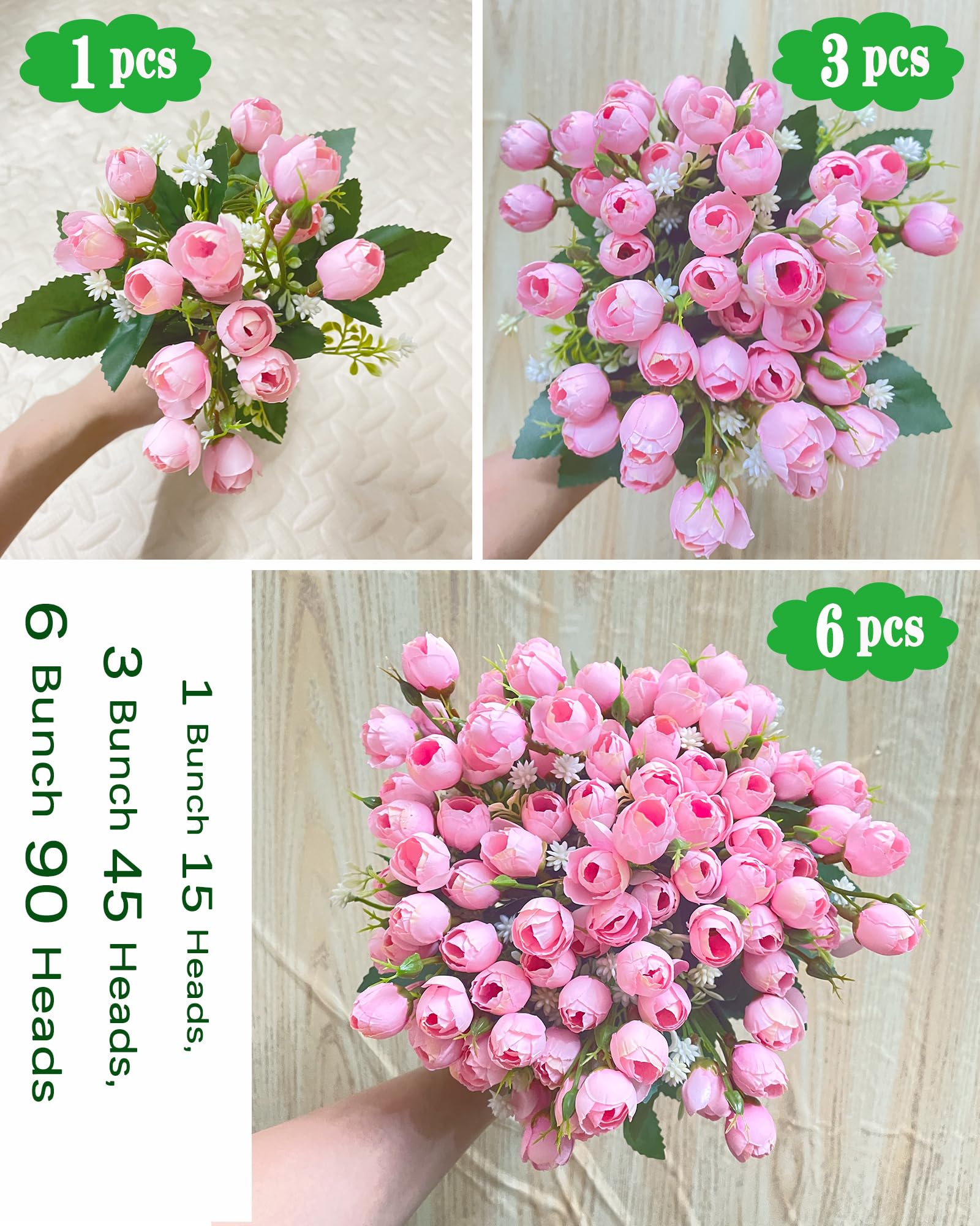 Rose Artificial Flower, RIFNY 3 Bunch 45 Heads White Mini Artificial Roses Bouquet Long 12.6'' with Stem for DIY Home Decorations Bedroom, Living Room,Balcony, Tables Vase and Wedding Party Decoration