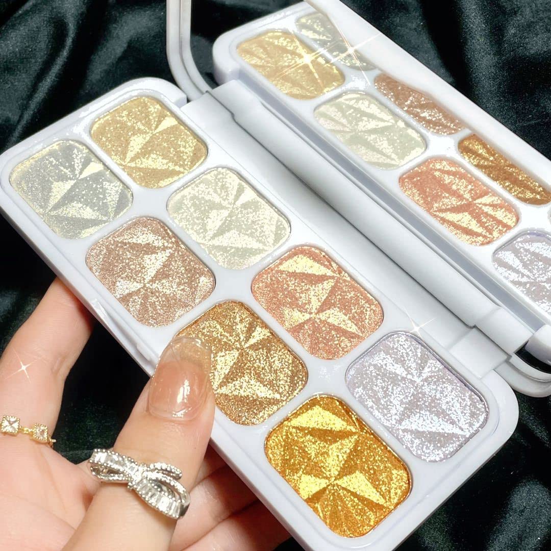 8 Colors Face Body Cheek Diamond Shimmer Highlighter Highlight Makeup Palette iluminadores de maquillaje,Highlighter+Makeup Gold Shimmer Blush Bronzer and Makeup Highlighter Powder C01