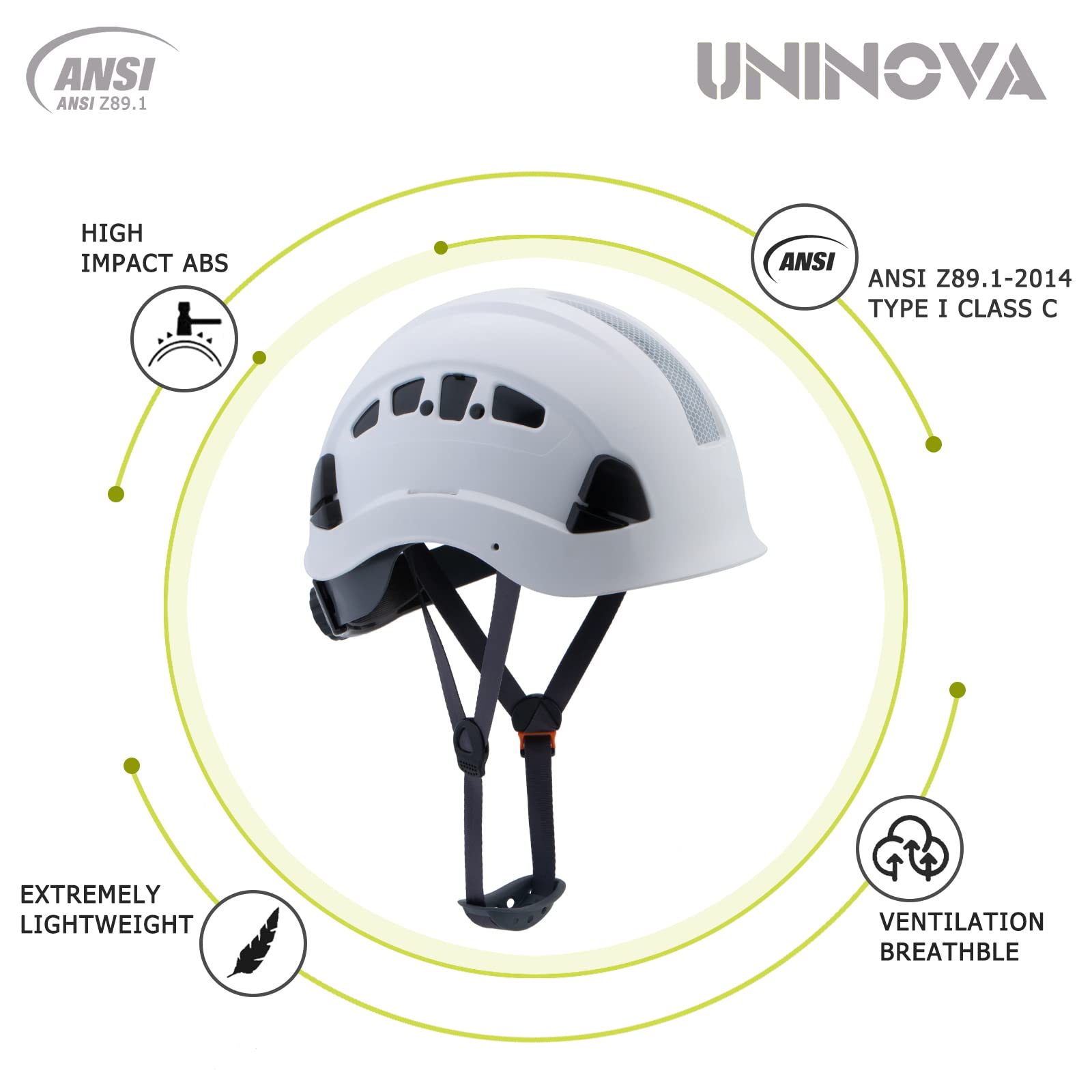 UNINOVA Hard Hats for Construction OSHA Safety Helmet 6 pt. Adjustable Suspension Cascos De Construccion ANSI Z89.1 Type I Class C Hardhats(S1 White)