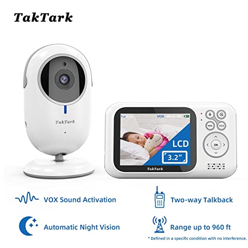 TakTark Baby Monitors, BM611 3.2" Baby Monitor with Camera and Audio, 2 Way Audio, Night Vision, Digital Zoom, VOX Mode, Indoor Room Temperature, Range up to 850ft