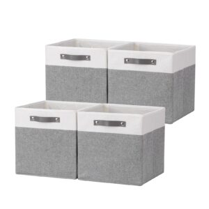 dullemelo 11x11 cube storage bins fabric cubby baskets, foldable 11 x 11 storage cubes for organizing toys books towels clothes, cube storage organizer bins for shelves closet home office, white&grey