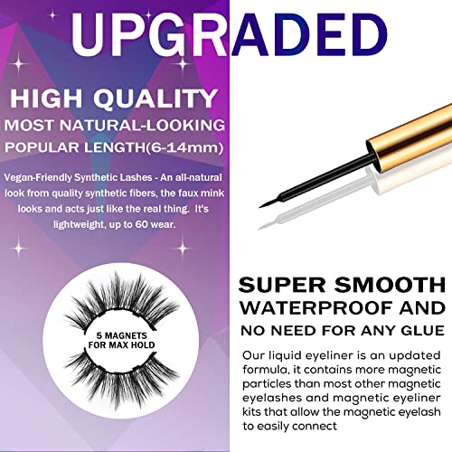 DUOERLA Magnetic Eyelashes Natural Look- 10 Pairs Full Volume Magnetic Lashes with Eyeliner Kit -4 Tubes of Liner - Upgraded Long Lasting, Waterproof, Easy,Reusable Fake Eyelashes with Applicator