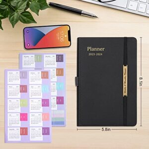 HONFERSM Planner 2023-2024 Academic Year 18 Months Daily Weekly and Monthly Planners Agenda Calendar Notebook with 18 Monthly Tabs,Elastic Closure and Back Pocket,Hardcover,A5 Size - Black