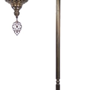 DEMMEX Turkish Moroccan Ottoman Era Style Antique Vintage Standing Floor Lamp, Antique Brass Metal Body, Shatterproof Pyrex Glass, 5.5 ft -165cm