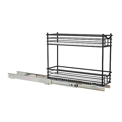 Household Essentials Glidez Multipurpose Steel Pull-Out/Slide-Out Storage Organizer with Plastic Liners for Under Cabinet Use - 2-Tier Design - Fits Standard Size Cabinet or Shelf, Black