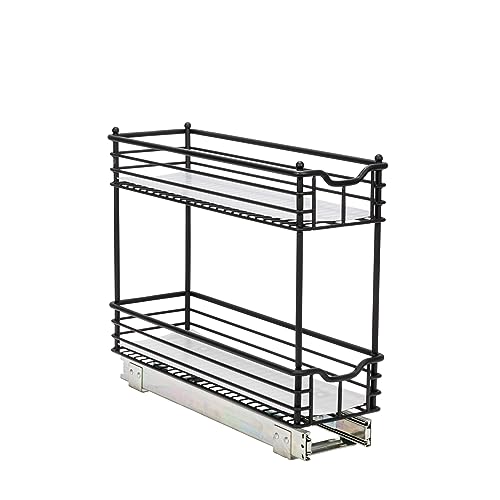 Household Essentials Glidez Multipurpose Steel Pull-Out/Slide-Out Storage Organizer with Plastic Liners for Under Cabinet Use - 2-Tier Design - Fits Standard Size Cabinet or Shelf, Black