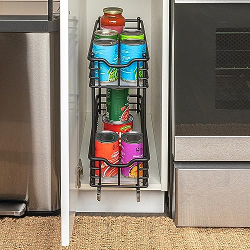 Household Essentials Glidez Multipurpose Steel Pull-Out/Slide-Out Storage Organizer with Plastic Liners for Under Cabinet Use - 2-Tier Design - Fits Standard Size Cabinet or Shelf, Black