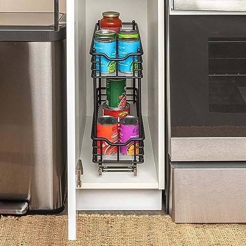 Household Essentials Glidez Multipurpose Steel Pull-Out/Slide-Out Storage Organizer with Plastic Liners for Under Cabinet Use - 2-Tier Design - Fits Standard Size Cabinet or Shelf, Black