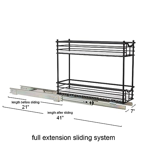 Household Essentials Glidez Multipurpose Steel Pull-Out/Slide-Out Storage Organizer with Plastic Liners for Under Cabinet Use - 2-Tier Design - Fits Standard Size Cabinet or Shelf, Black