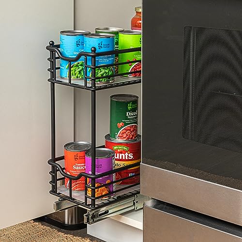 Household Essentials Glidez Multipurpose Steel Pull-Out/Slide-Out Storage Organizer with Plastic Liners for Under Cabinet Use - 2-Tier Design - Fits Standard Size Cabinet or Shelf, Black