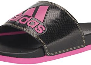 adidas Women's Adilette Comfort Slides Sandal, Black/Lucid Fuchsia/Gold Metallic, 7