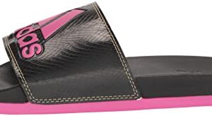 adidas Women's Adilette Comfort Slides Sandal, Black/Lucid Fuchsia/Gold Metallic, 7