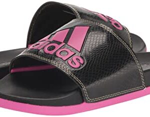 adidas Women's Adilette Comfort Slides Sandal, Black/Lucid Fuchsia/Gold Metallic, 7