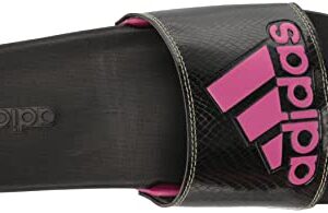 adidas Women's Adilette Comfort Slides Sandal, Black/Lucid Fuchsia/Gold Metallic, 7