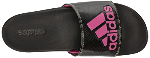 adidas Women's Adilette Comfort Slides Sandal, Black/Lucid Fuchsia/Gold Metallic, 7