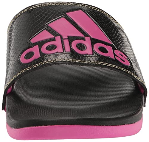 adidas Women's Adilette Comfort Slides Sandal, Black/Lucid Fuchsia/Gold Metallic, 7