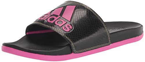 adidas Women's Adilette Comfort Slides Sandal, Black/Lucid Fuchsia/Gold Metallic, 10