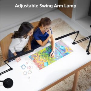 NOEVSBIG LED Desk Lamp with Clamp,2-in-1 Clamp on Desk Lamp with Base,50.7" Adjustable Swing Arm Architect Desk Lamp,Memory Function Desk Lights for Home Office,Workbench,Reading,Craft,Drafting