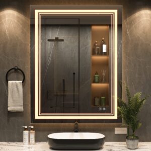 iowvoe led bathroom mirror 36 x 28 inch with front light, wall mounted lighted vanity mirror with anti-fog, warm lights, memory function (horizontal/vertical)