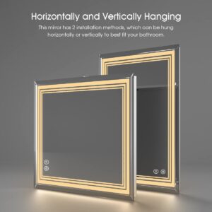 IOWVOE LED Bathroom Mirror 36 x 28 Inch with Front Light, Wall Mounted Lighted Vanity Mirror with Anti-Fog, Warm Lights, Memory Function (Horizontal/Vertical)