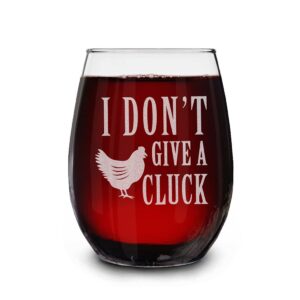 shop4ever i don't give a cluck funny chicken laser engraved stemless wine glass 15 oz. gifts for animal farm lovers
