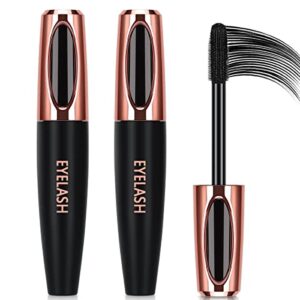 2 pack 4d silk fiber lash mascara, long lasting eyelashes, lengthening and thick, waterproof & smudge-proof, all day exquisitely full